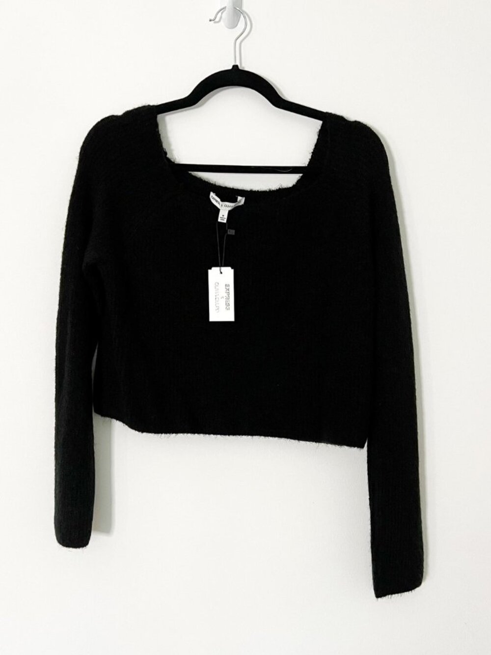Express x Olivia Culpo Ribbed Knit Crop Sweater + Jogger Set Black NWT
